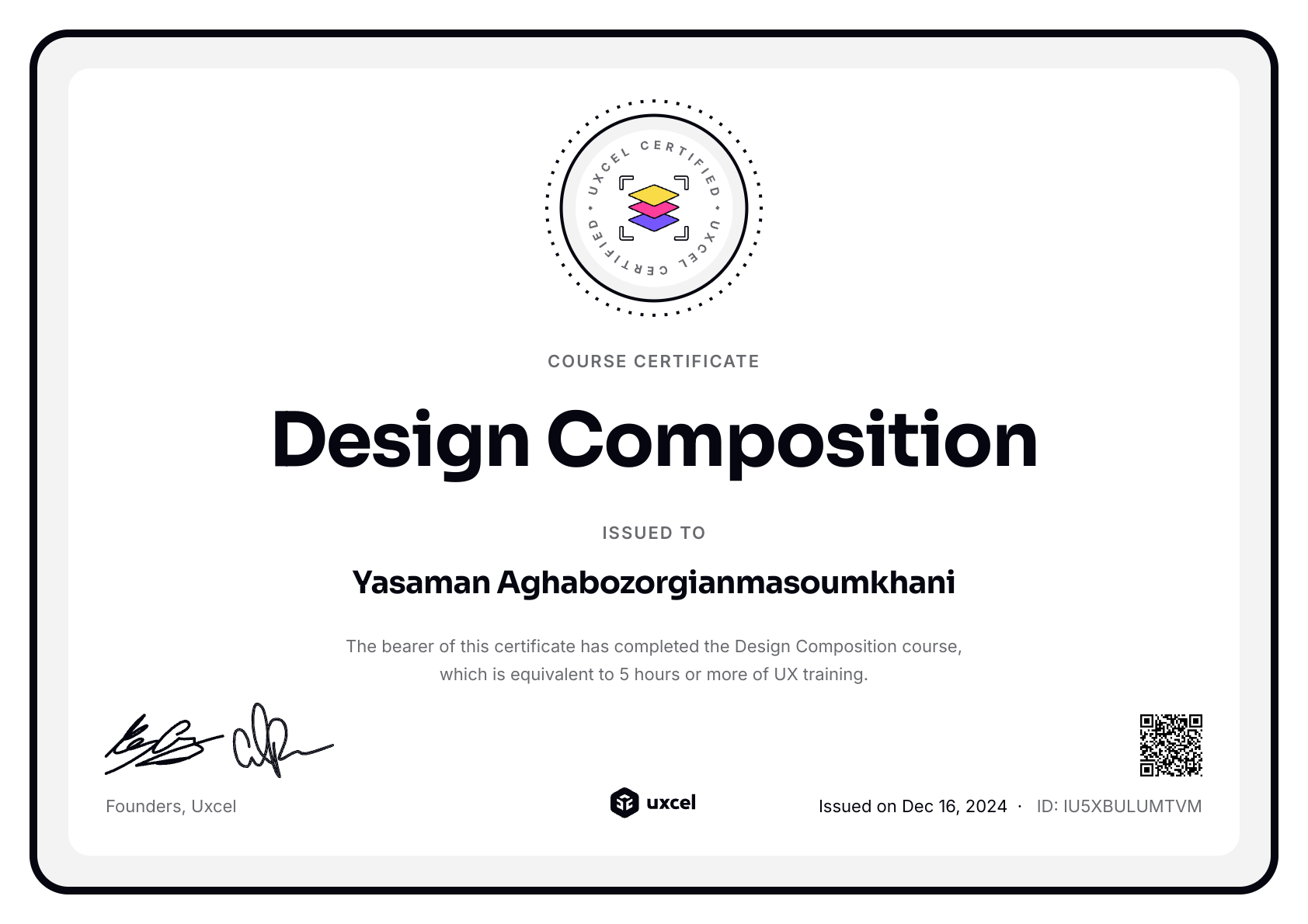 Yasaman Aghabozorgianmasoumkhani's certificate